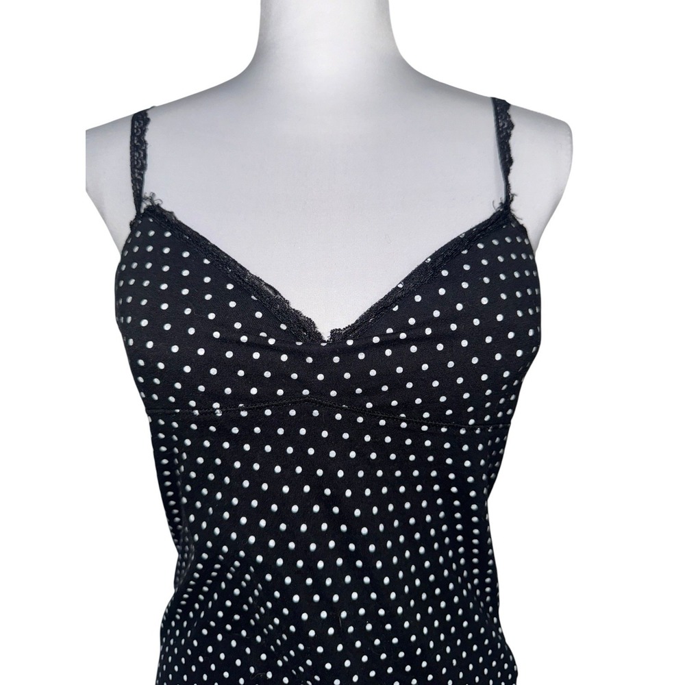 VTG LEI Polka Dot Lace Trim Cami Tank Top Black White Cotton Juniors XXL Y2K - Picture 2 of 10